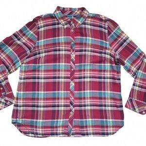 Talbots Plaid Button-Up in Burgundy, Teal & White